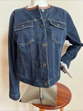 Lauren Ralph Lauren denim leather Collar-Trim Jacket